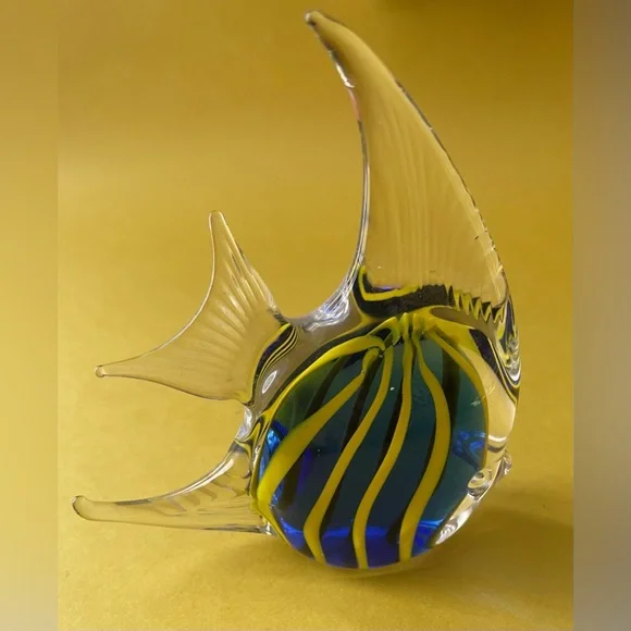 Glass Fish Figurine with Yellow and Blue Stripes - Picture 5 of 9